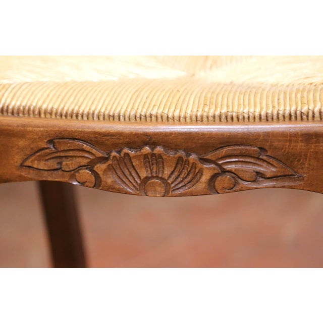 Louis XV Style French Walnut Counter Stools With Rush Seats, Set of Four For Sale - Image 4 of 9