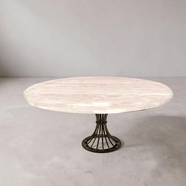 Modern Kreiss Trieste Collection 60" Round Travertine & Wrought Iron Center or Dining Table For Sale - Image 12 of 14