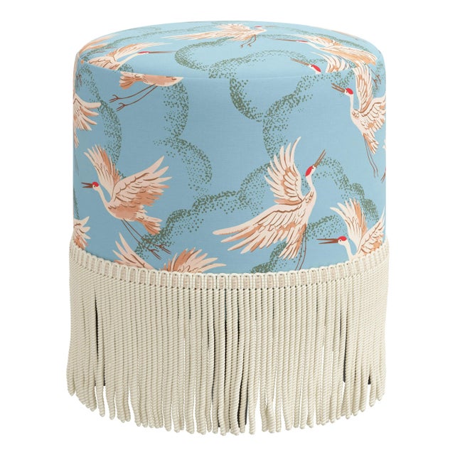 Cloth & Company Fringe Ottoman in Crane Flock Blue For Sale - Image 4 of 5