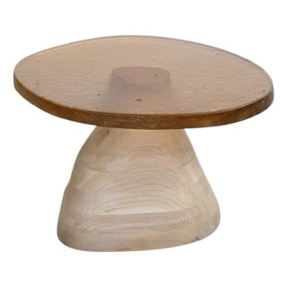 Fused Salmon Glass and White Oak Side Table by Alexander Knysch For Sale