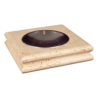 Italian Square Travertine Ashtray with Removable Metal Dish, 1970 For Sale