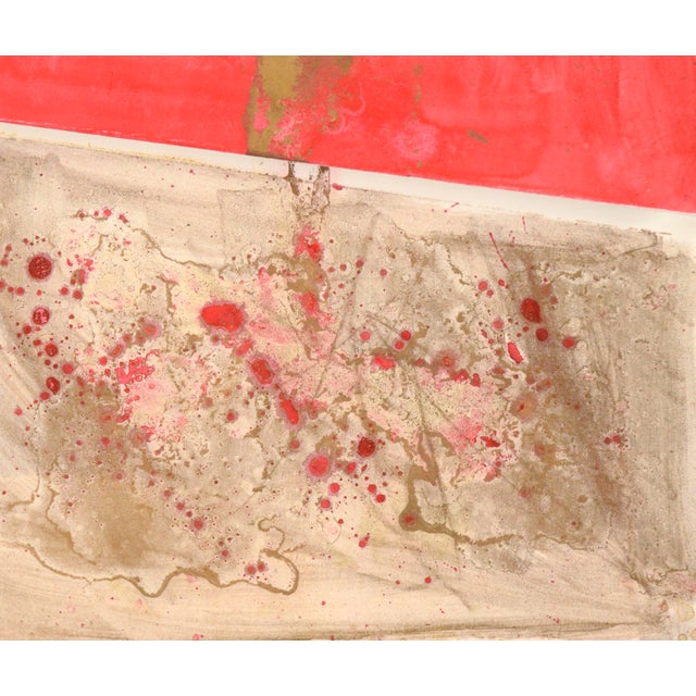 Folded Red and Gold Abstract Expressionist Composition in Acrylic on Paper by Ricardo De Silva For Sale In Monterey, CA - Image 6 of 8