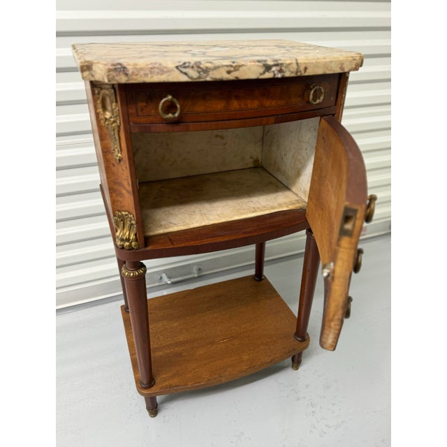 1920s 1920s French Burled Elm Tall Marble Top Nightstand For Sale - Image 5 of 6