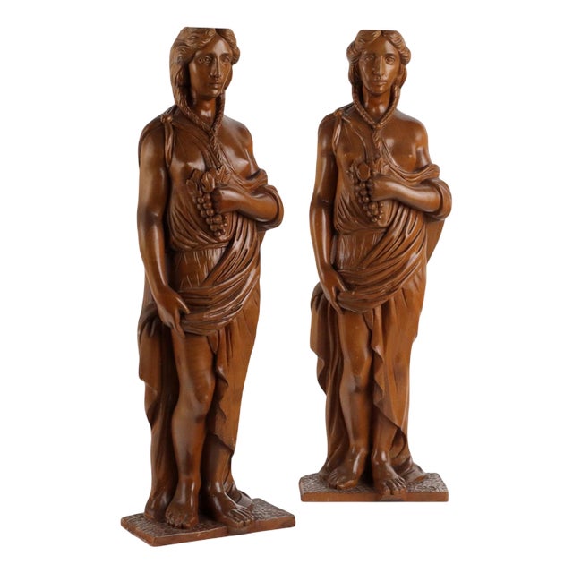 Modern Female Figures in Walnut, 1970s, Set of 2 For Sale