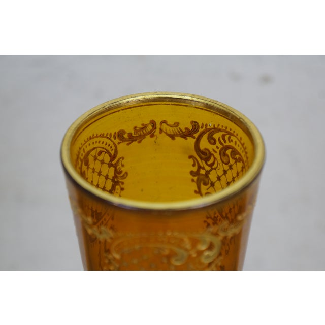 Early 20th Century Antique Moser Bohemian Czech Amber Cut to Clear Crystal Trumpet Vase 14" For Sale - Image 5 of 14