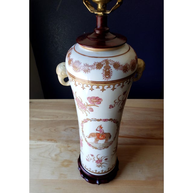 Rare Vintage Chinese Export Famille Rose Lamp - Elephant & Mahout Motif For Sale - Image 11 of 12