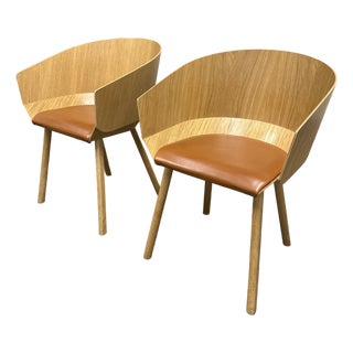 Stefan Diez for E15 Ch04 Houdini Oak + Leather Armchairs, Pair For Sale