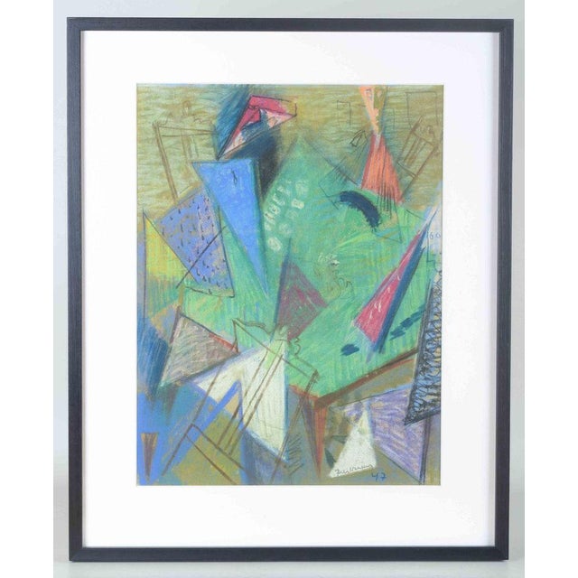 Bertil Wahlberg. Colorful abstract composition. 1947 Pastel on paper behind glass. An expressive geometric-abstract work...