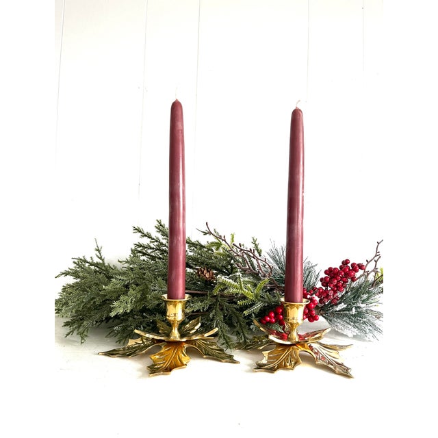 1980s Brass Holly Candle Holders, Pair Chairish
