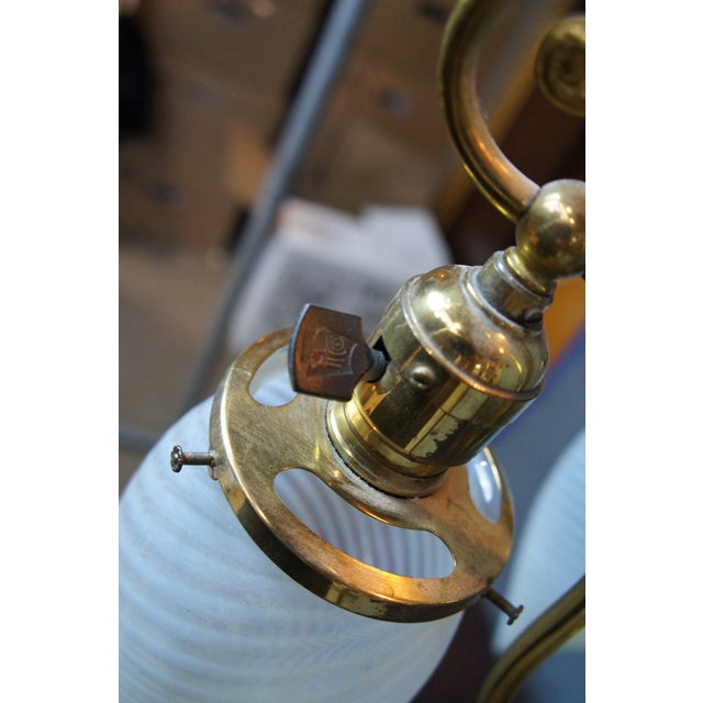 Antique Victorian Hubbell Opalescent Swirl Glass 4 Light Pendant Chandelier 38" For Sale - Image 13 of 14