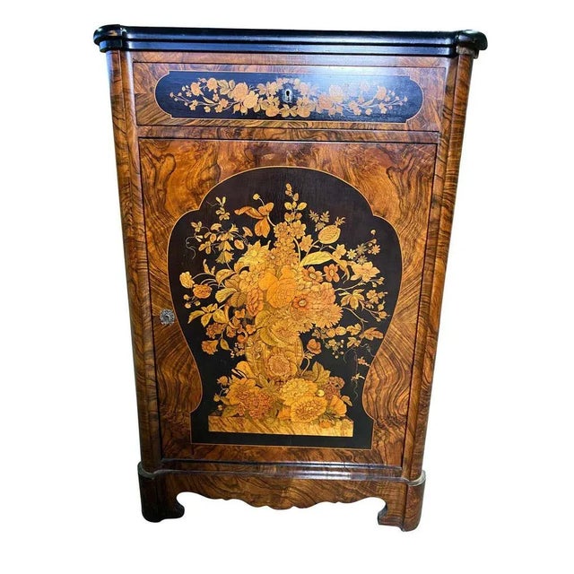 Beautiful 19th century victorian cabinets with a stunning floral design covering the exterior walnut and satin wood...