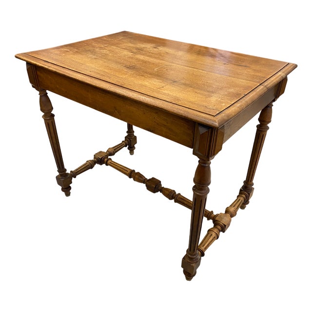Oak Desk with Drawer and Turned and Carved Legs, 1890s For Sale