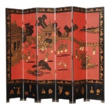 84"Tall Vintage Six Panel Oriental Asian Red Folding Screen Room Divider Palace For Sale