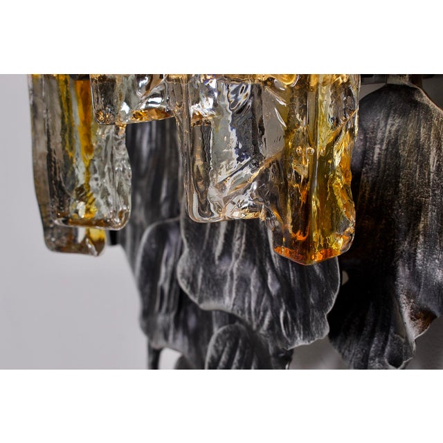 Large Brutalist Wall Sconces in Wrought Iron and Glass, 1970s, Set of 2 For Sale - Image 9 of 14