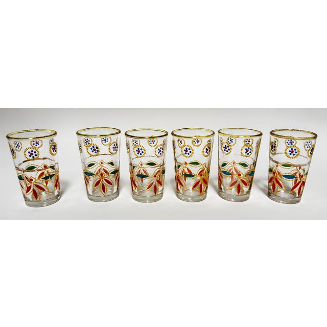 Set of 6 Moroccan Tea Glasses, Hand-Decorated Moorish Motifs, Circa 1960s For Sale In Palm Springs - Image 6 of 9