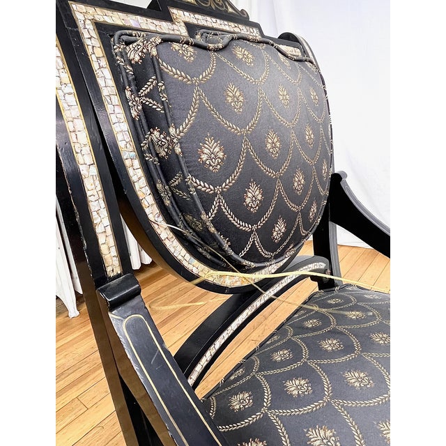Late 19th Century Antique Ebony Chair With Mother of Pearl Inlay -Set of 2 For Sale - Image 5 of 10