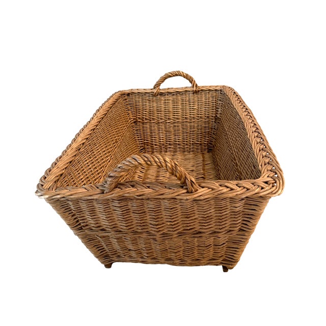 Wood 1960s Extra Large French Wicker Market Basket For Sale - Image 7 of 10