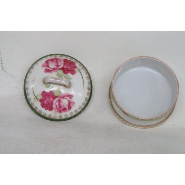 I E and C Co Japan Hand Painted Flowers Lidded Powder Dish Trinket Box For Sale - Image 4 of 12