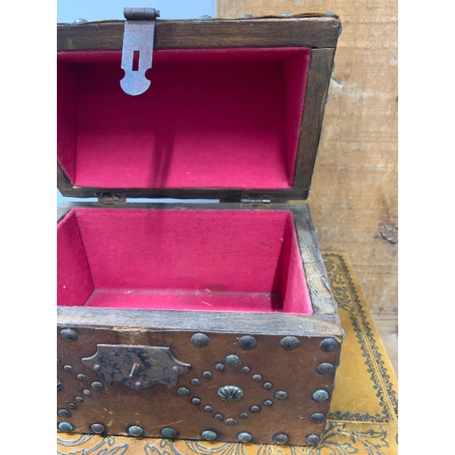 Metal Mid 20th Century Vintage Cathedral Top Spanish Chest With Brass Fittings For Sale - Image 7 of 7