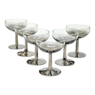 Silver Stemmed Ombre Champagne Coupes - Set of 6 For Sale