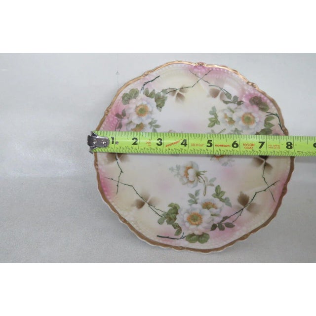 Pink Leuchtenburg Germany Porcelain Pink Yellow Handpainted White Flowers Plate For Sale - Image 8 of 10