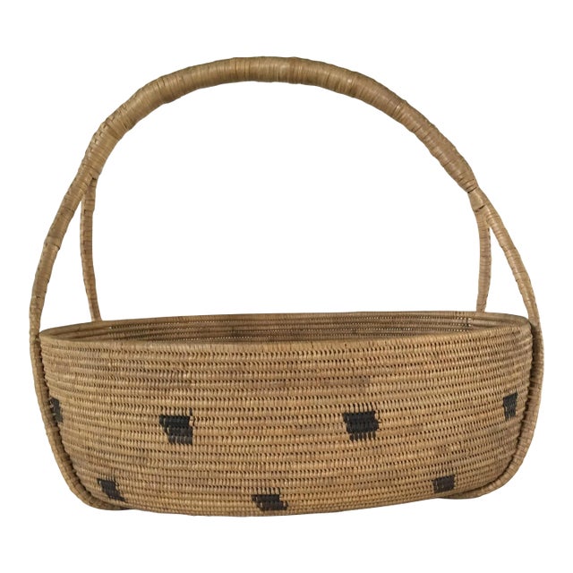 1990s American Handmade Basket With Handles For Sale
