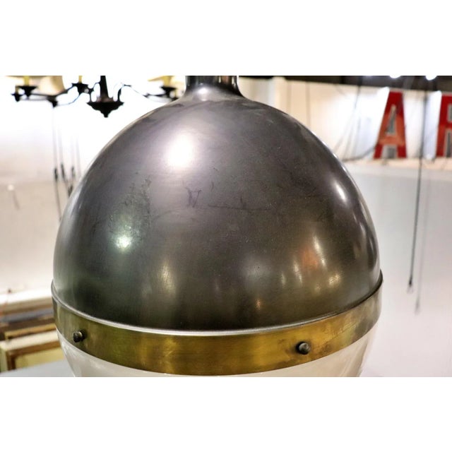 1990s Spherical Glass Brass and Metal Mid Century Modern Chandelier Pendant Lamp For Sale - Image 5 of 7