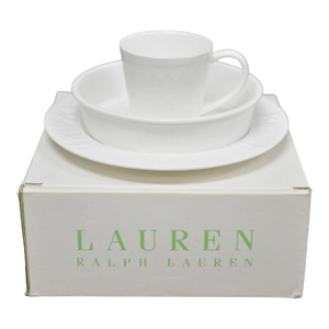 Late 20th Century Lauren Ralph Lauren "Mackenzie Quilt" 3 Pc Bone China Children's "Abc" Dish Set