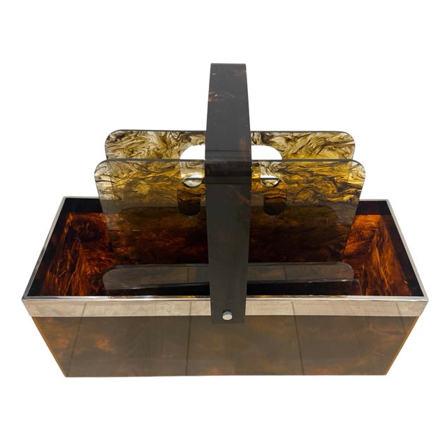 Italian Dior Faux Tortoise and Chrome Magazine Holder For Sale - Image 9 of 12