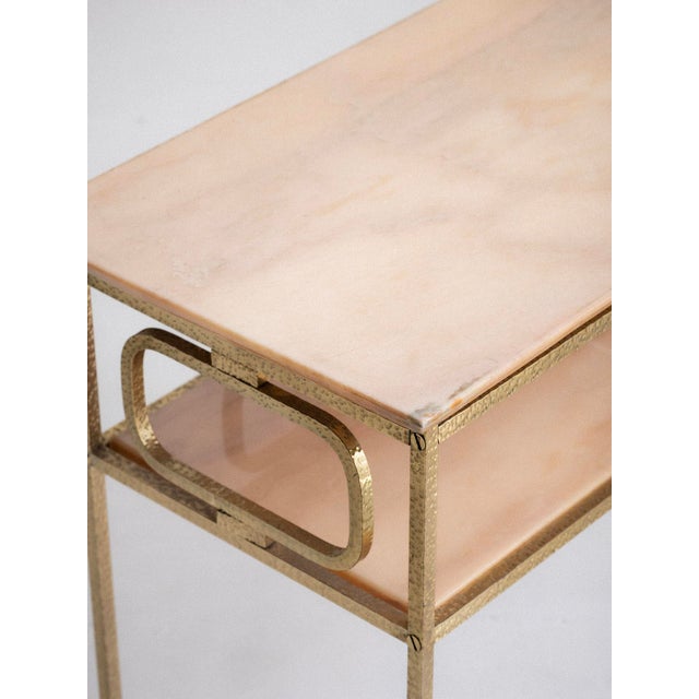 Brass Hammered Brass & Marble End Tables / Nightstands Attributed to Luciano Frigerio, a Pair For Sale - Image 8 of 14