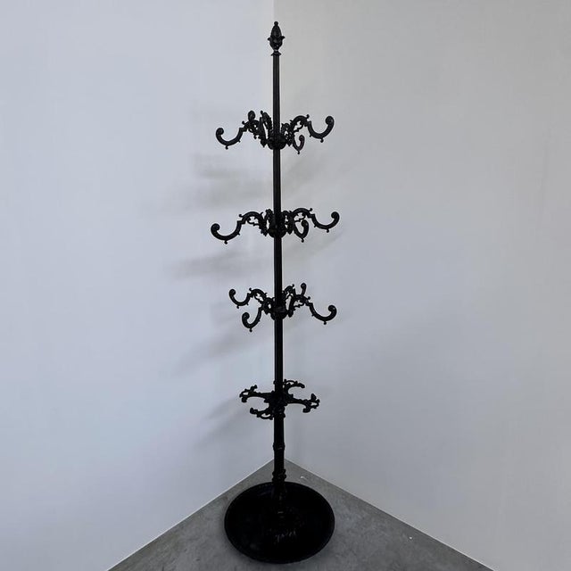 Large Ornate Cast Iron Hall Tree Coat Stand with Twelve Hooks For Sale - Image 5 of 14
