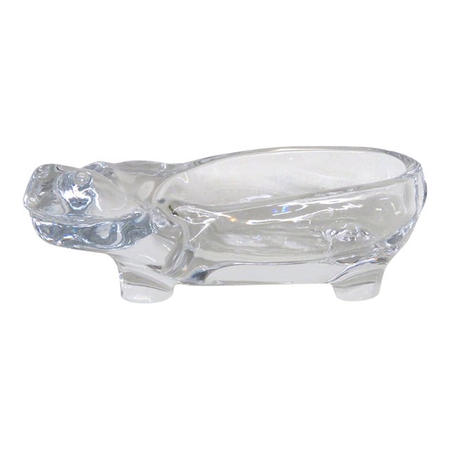 Crystal Art Glass Hippopotamus Candy Dish Nut Bowl Ashtray Hippo Catchall 5201b For Sale