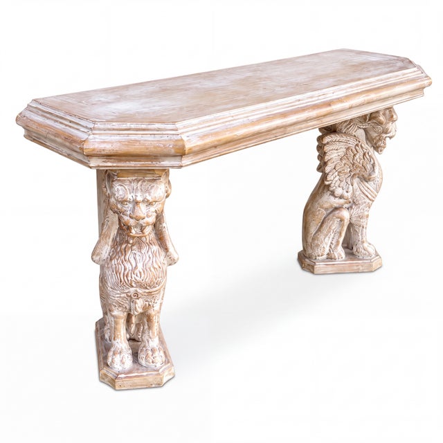 This is a neoclassical style whitewashed carved griffin console table attributed to Phyllis Morris as part of her custom...