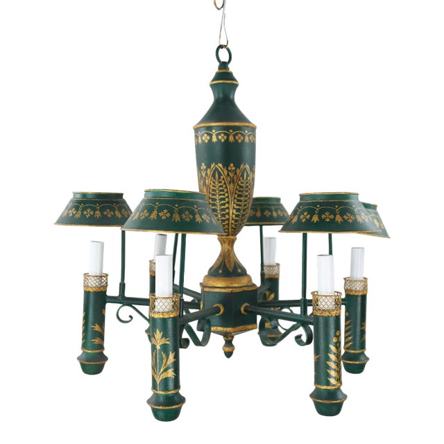 Vintage Chandelier With Six Lamp Holders With Shades For Sale