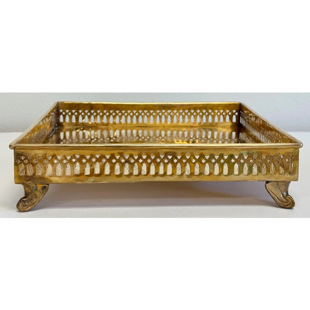 Chinoiserie Vintage Mottahedeh Etched Brass Pineapple Motif Tray For Sale - Image 3 of 9