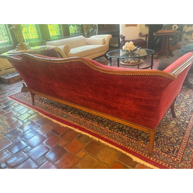 French Provincial Vintage Red Velvet Sofa For Sale - Image 3 of 18
