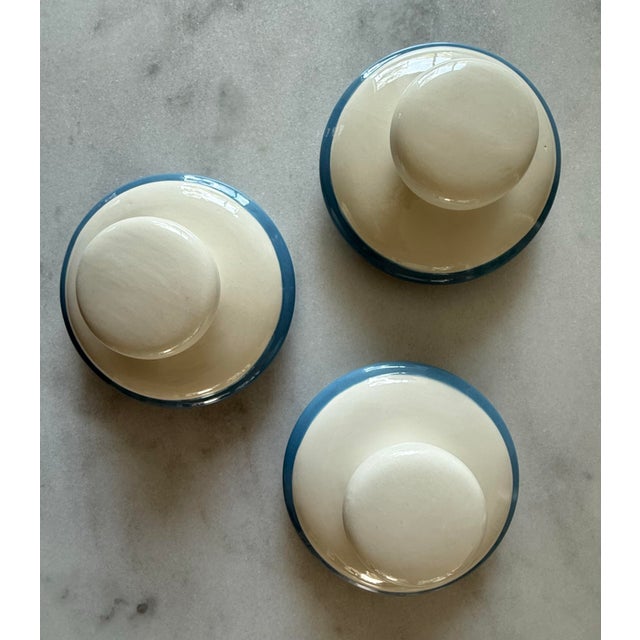 Cream Set of 3 Vintage Ceramic Canisters With Hand Painted Quilted Star Pattern For Sale - Image 8 of 11