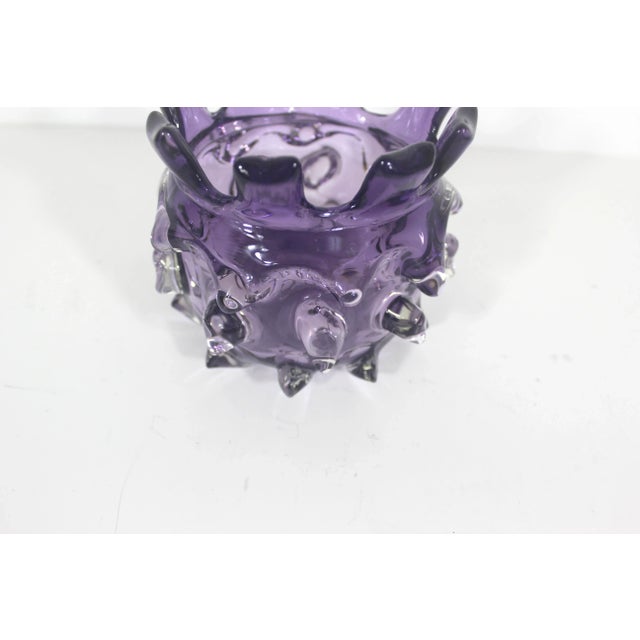 Mid 20th Century Vintage Brutalist Art Glass Vase Bowl Modernist Hand Blown Purple Amethyst For Sale - Image 5 of 9