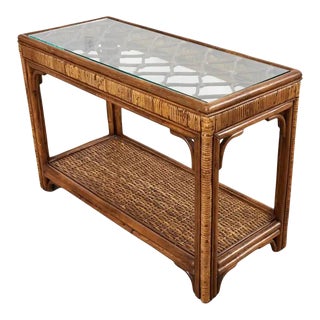 Midcentury Organic Modern Style Bamboo Rattan Console Table For Sale