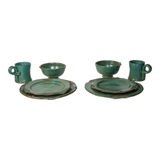 Paul Anthony Vintage Teal Green Stoneware Service Set of 8 For Sale