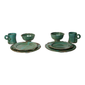 Paul Anthony Vintage Teal Green Stoneware Service Set of 8