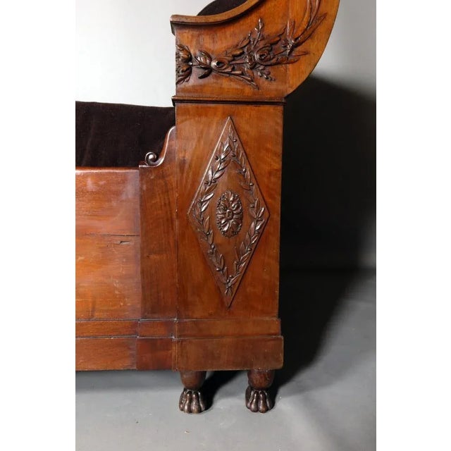 Maroon Vintage Wooden Bed with Floral Decorations For Sale - Image 8 of 12