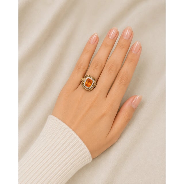 Art Deco 14K Yellow Gold Orange Citrine Champagne Diamond Cocktail Ring For Sale - Image 3 of 3