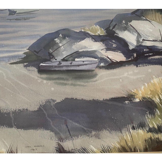Vintage Carl Schmalz Jr Maine Boat Harbor Modernist Painting - Bowdoin & Amherst For Sale - Image 11 of 12