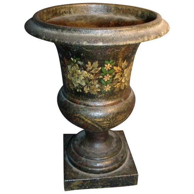 Metal 1820 French Empire Tole Peinte Urn Vase For Sale - Image 7 of 7