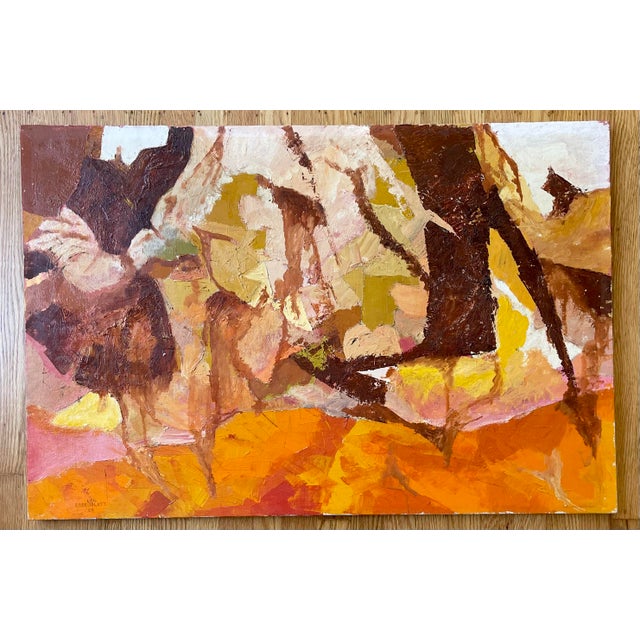 Original mid-century abstract expressionist painting by Neil Rosenblatt, circa 1964. Vibrant shades of orange, pink,...