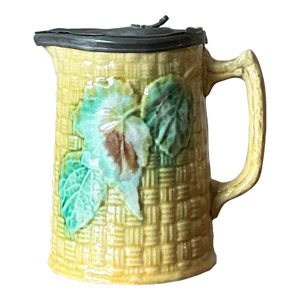 Vintage Majolica Lidded Ceramic Pitcher