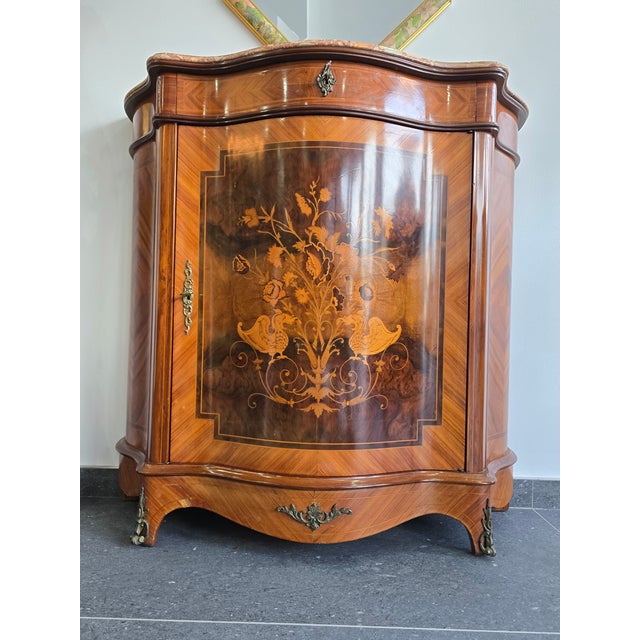 Curved Dresser in Floral Marquetry with Marble Top, 1950s For Sale - Image 12 of 16