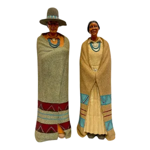 Vintage Large Native American Man & Woman Sand Folk Art Sculptures- a Pair