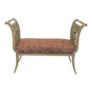 Neoclassical Bench Dressed in Fortuny Style Fabric For Sale